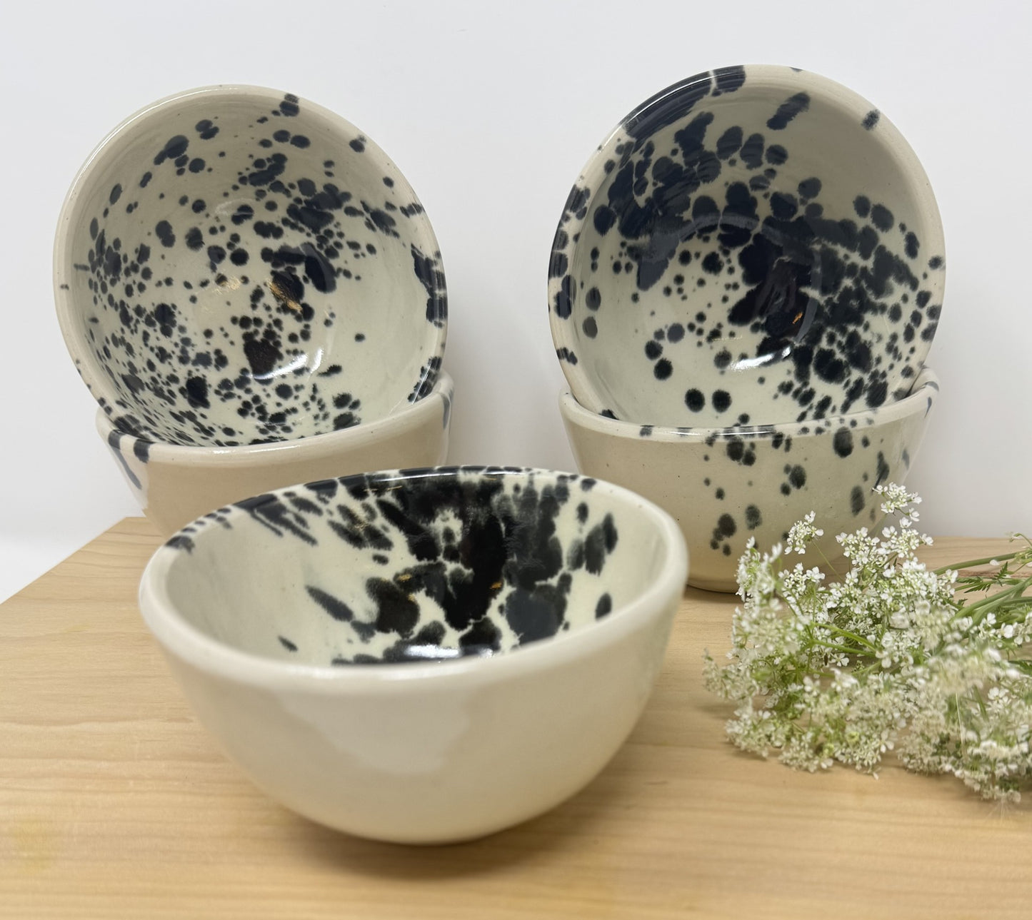 Small Stoneware Bowl, Black and Cream Splatter