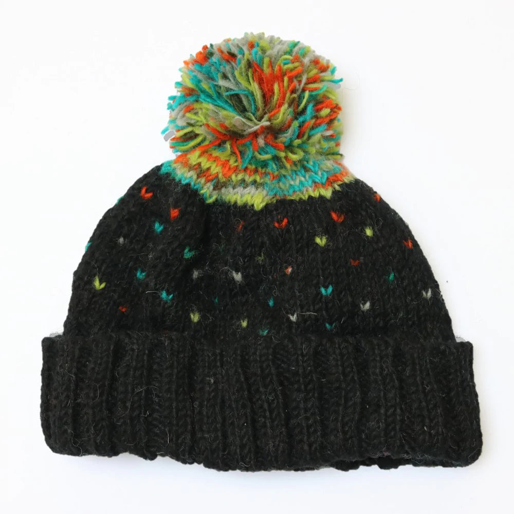 Hand-knitted Firework Multicoloured Bobble Hat