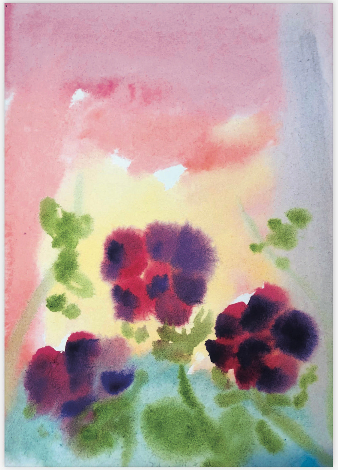 Five Botton Flower Paintings Cards