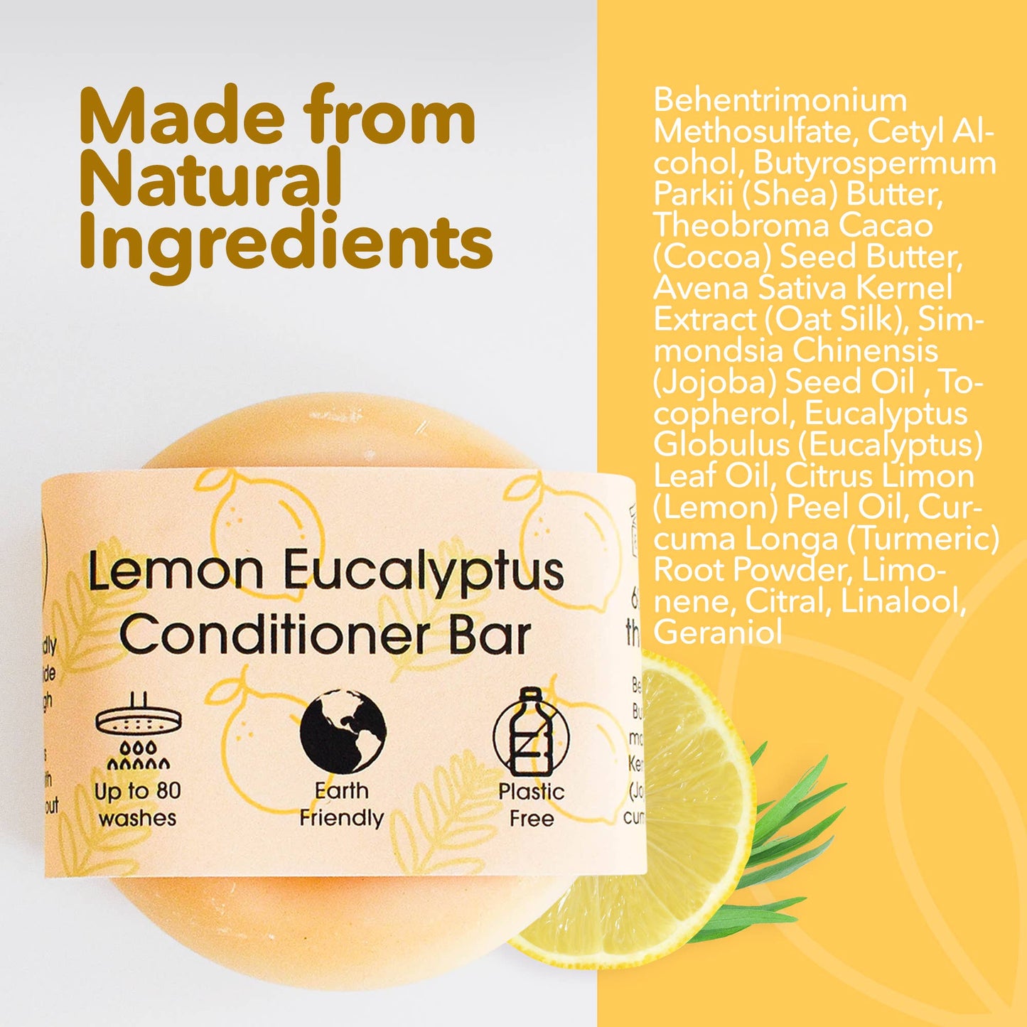 Lemon, Eucalyptus, Solid Conditioner for all hair types