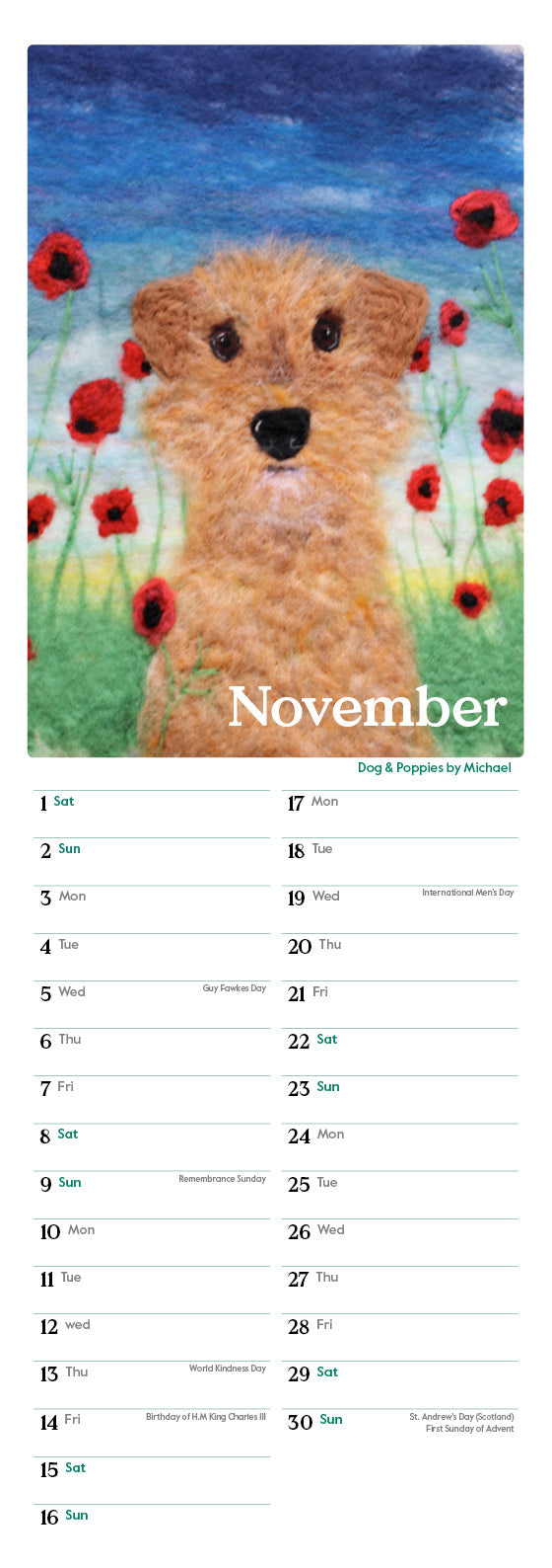 Felted British Countryside 2025 Calendar