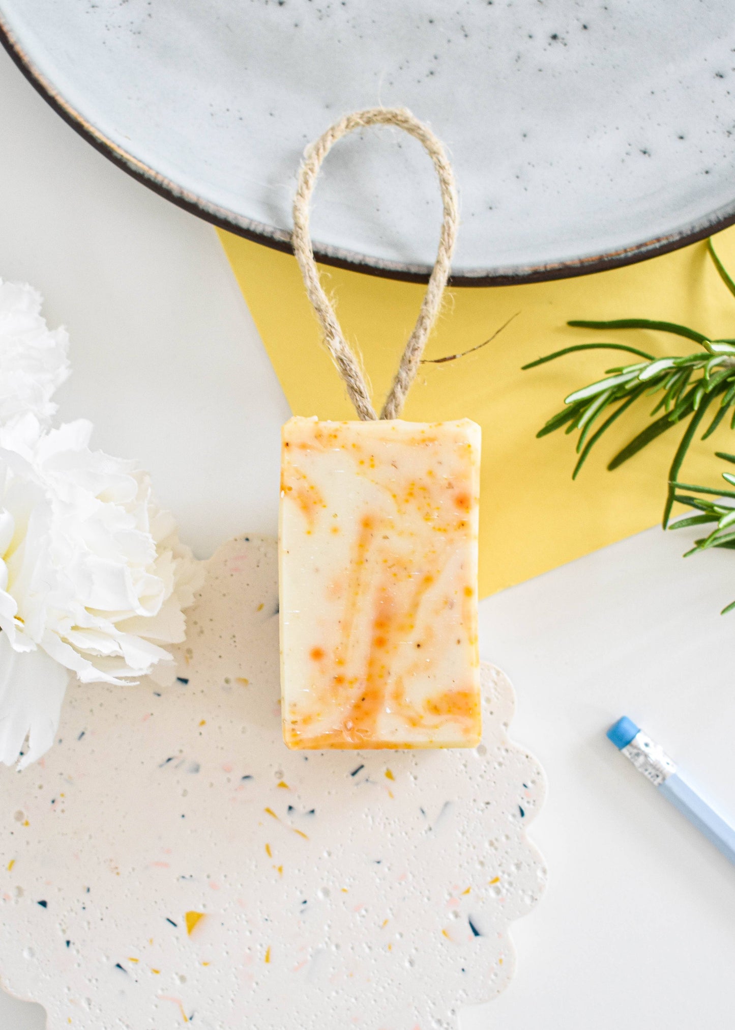 Rosemary Clementine Cold Press Soap on a rope - Palm Free