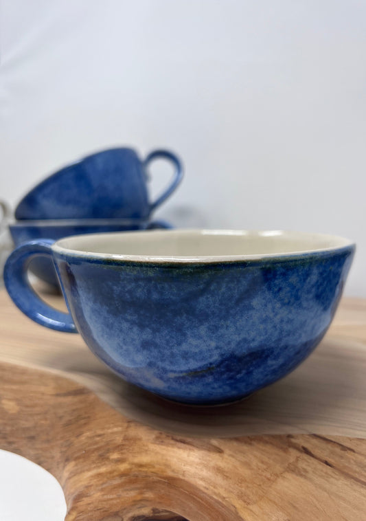 Large Blue Handmade Cappuccino Cup
