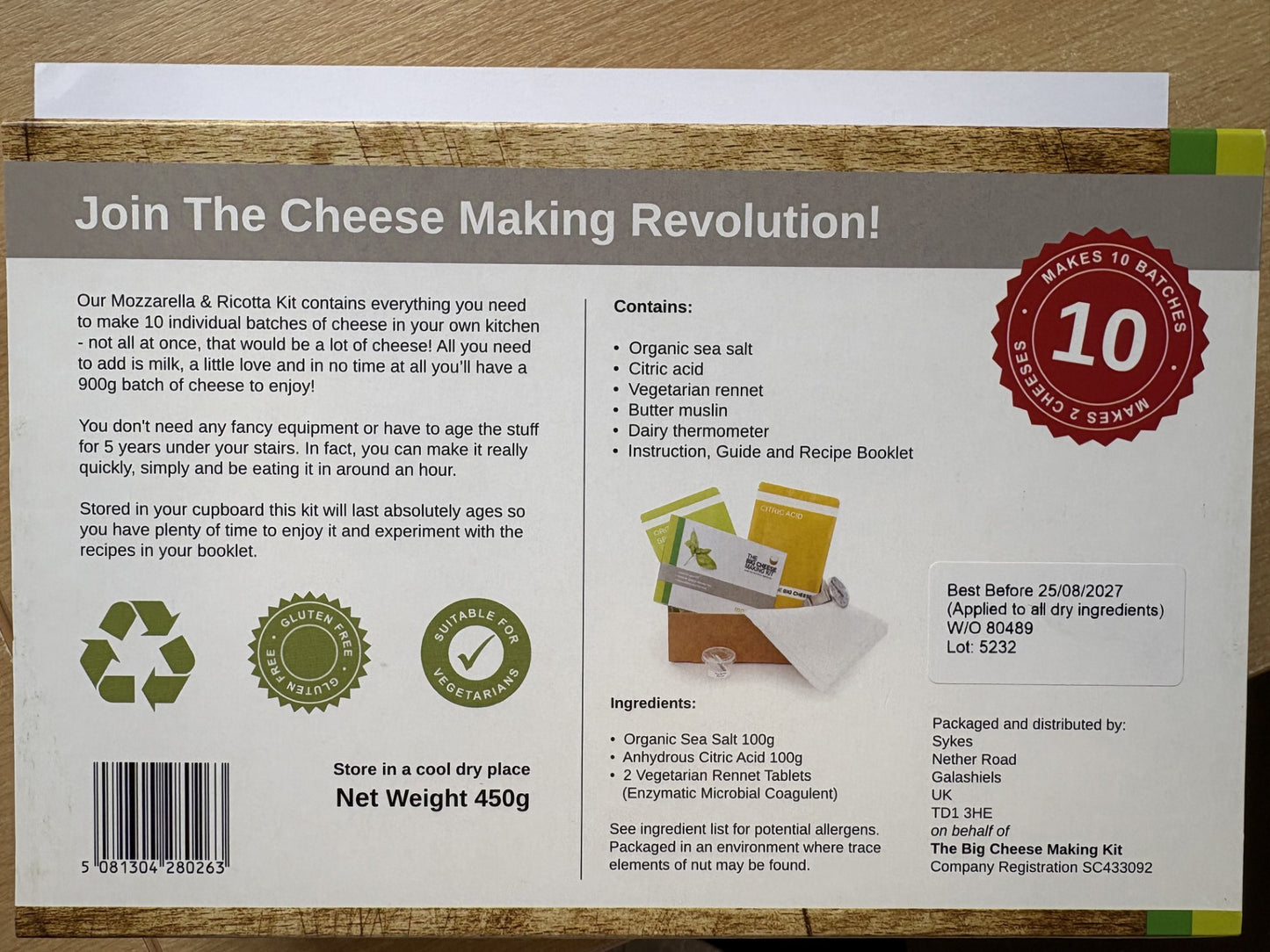 MOZZARELLA & RICOTTA CHEESE MAKING KIT- foodie gift