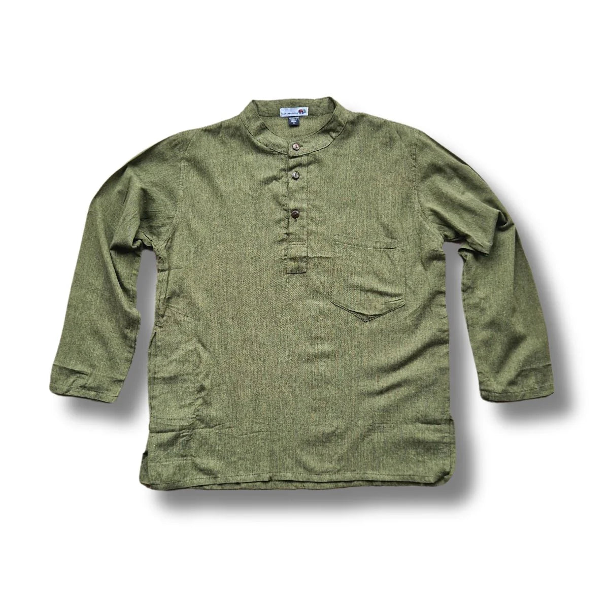 Mens Khaki Cotton Grandad Shirt