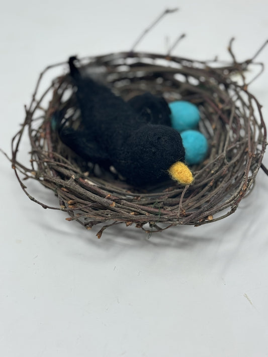 Felted Blackbird in a Nest