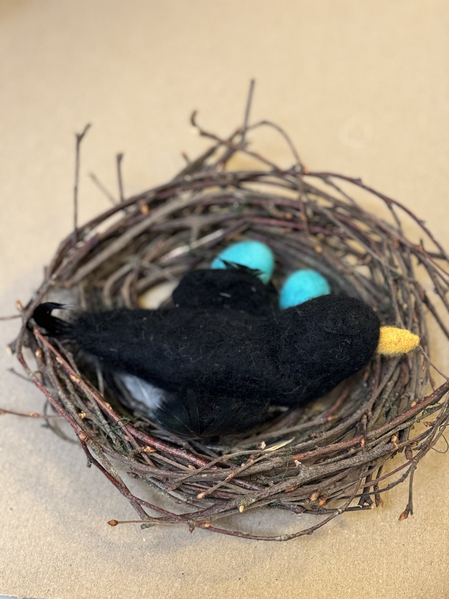 Felted Blackbird in a Nest