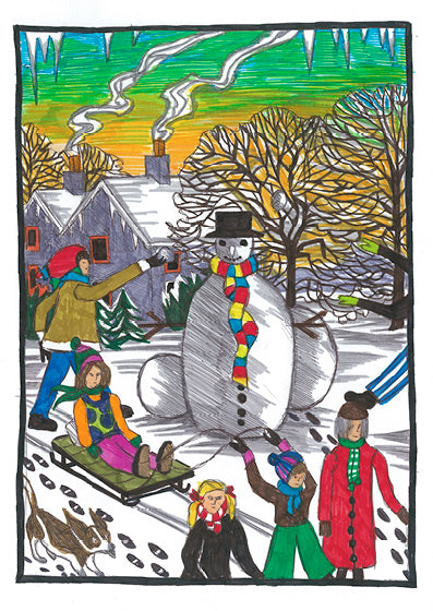 Village Snowman Christmas Card