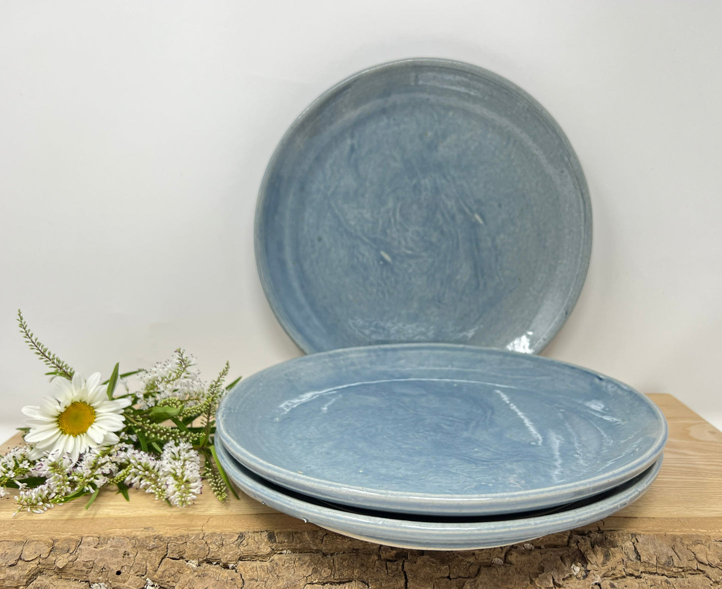 Light Blue Stoneware Dinner Plate
