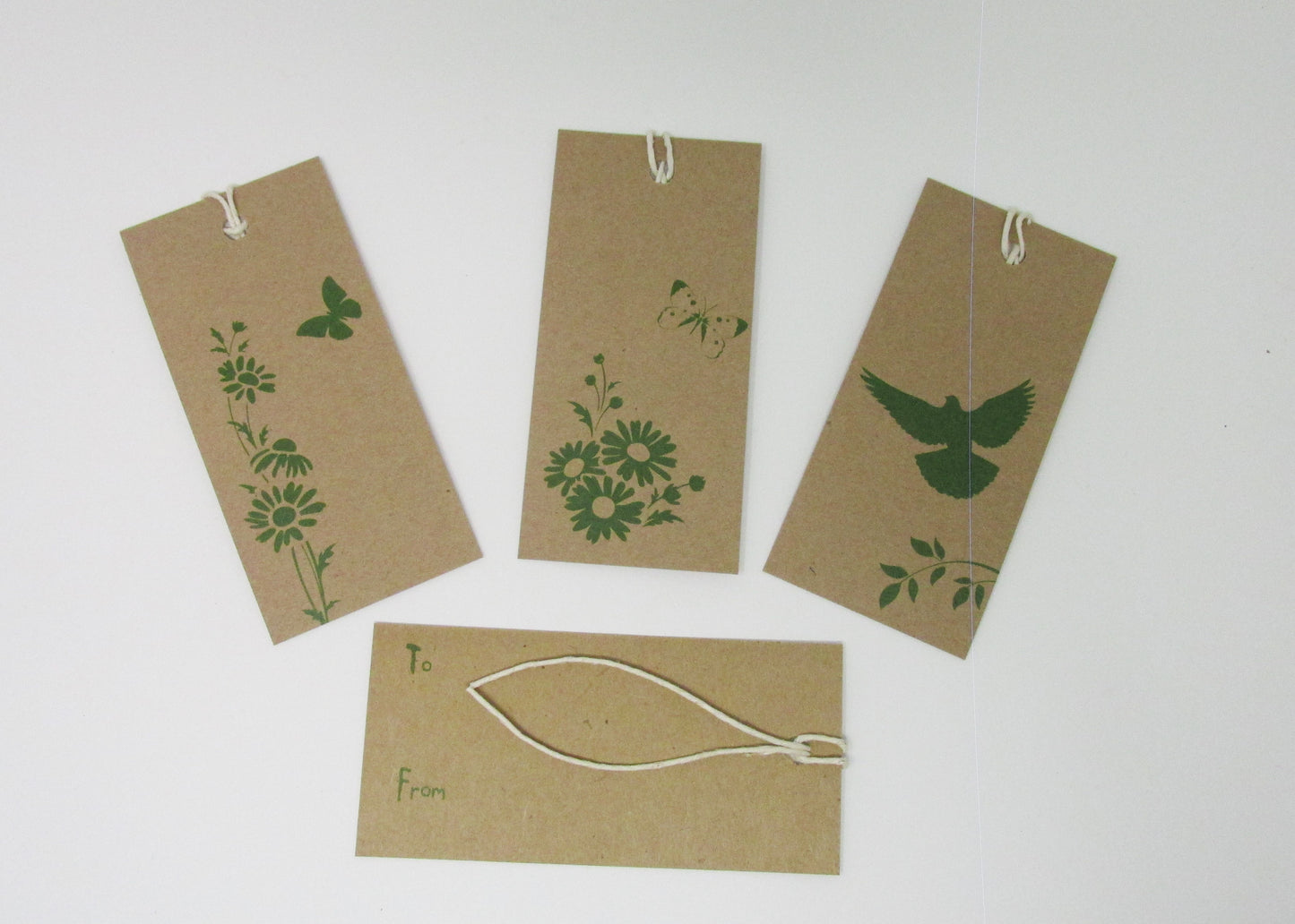 Gift Tags, Set of Six on Recycled Paper Blue or Green