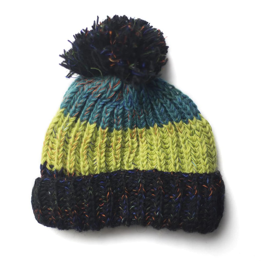Chunky Knitted Contrast Brim Bobble Hat