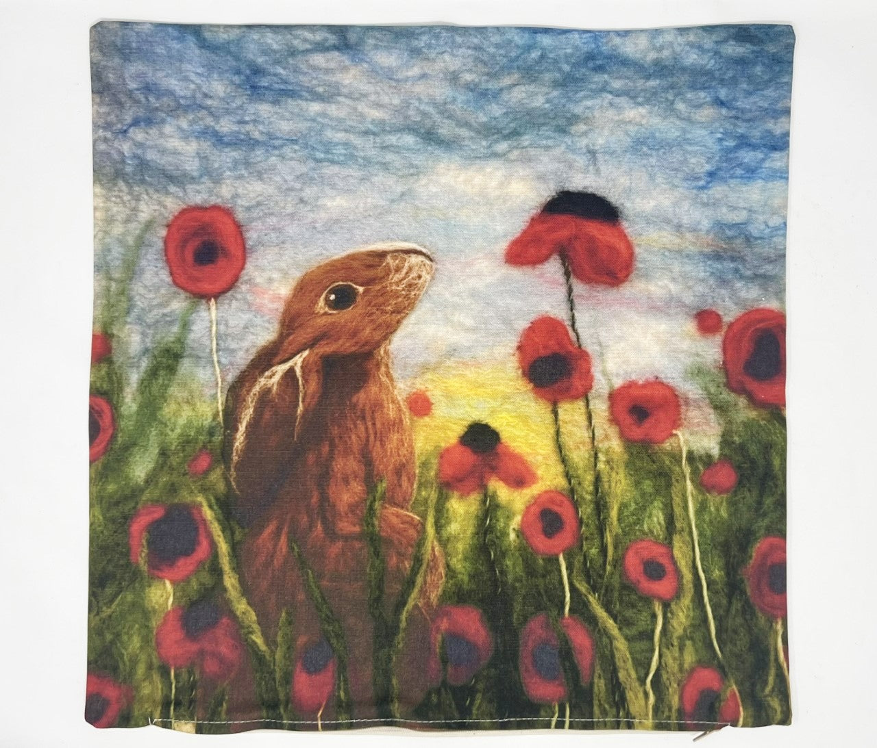 'Hare amongst the Poppies' Organic Cotton Cushion Cover